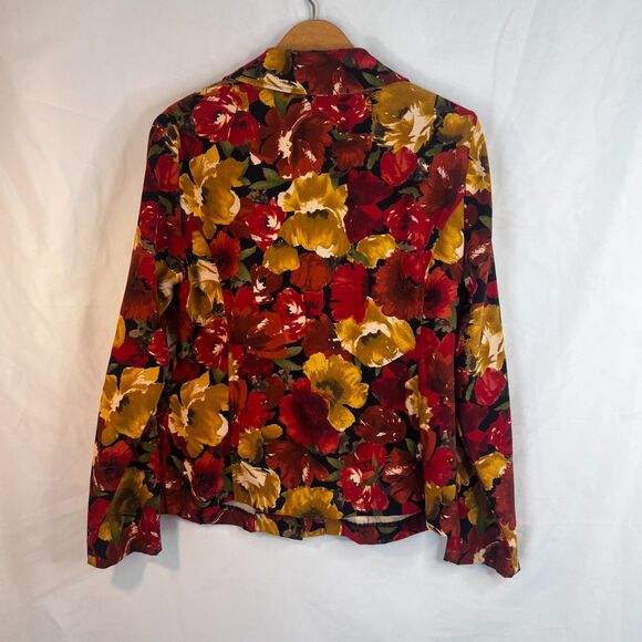 Sag Harbor Bright Maximal Floral Print Button Front Blouse Boho Garden Size MD - Picture 2 of 7